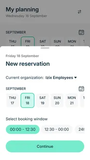 Izix app — new reservation